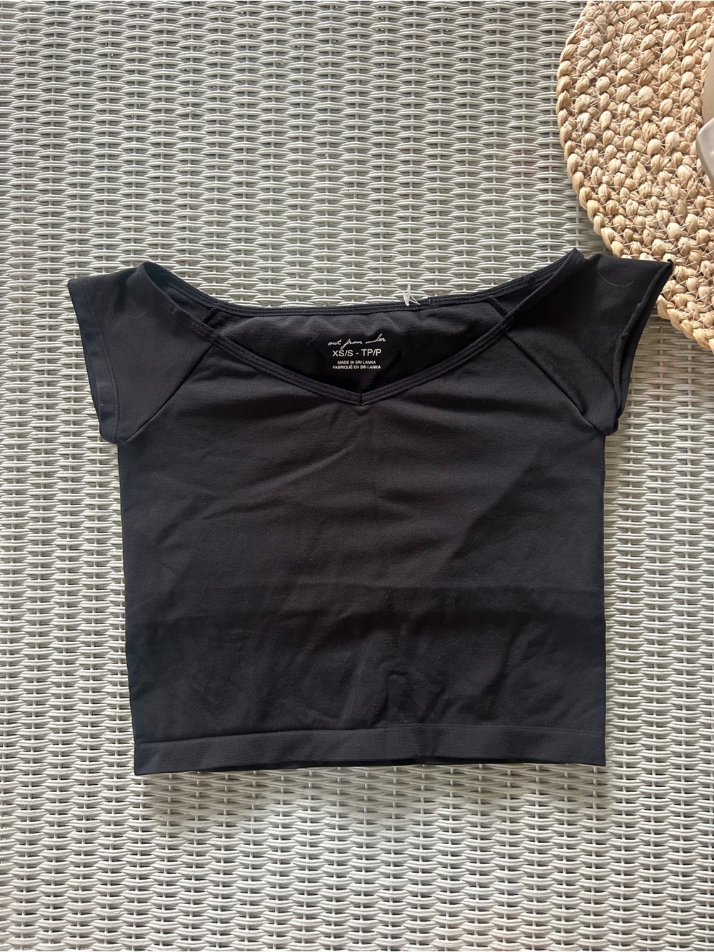 Urban Outfitters Black Cap-Sleeve V-Neck Crop Top
